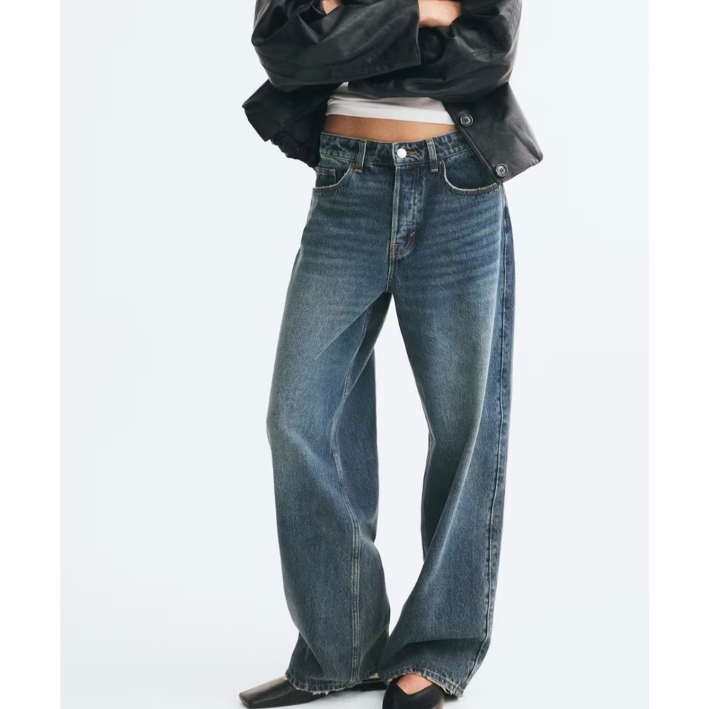 H&M Baggy Regular Waist Jeans Blue Denim NWT 4 / 6 Wide Leg Streetwear Casual
